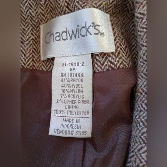 Chadwick's Brown Wool Blend Two Button Blazer Lined Size 8 Petite - Picture 5 of 8